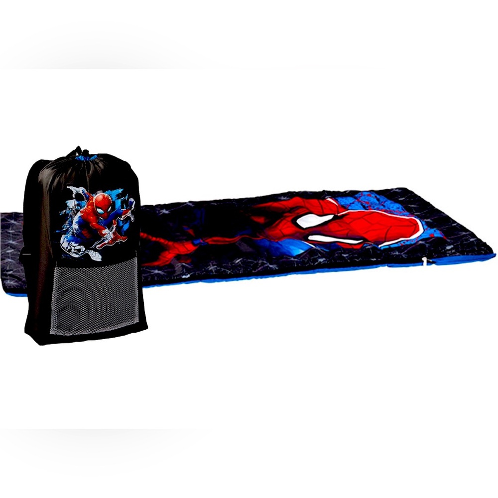 NWT Exxel Marvel Spiderman Kids Sized Camping Set with Sleeping Bag & Backpack